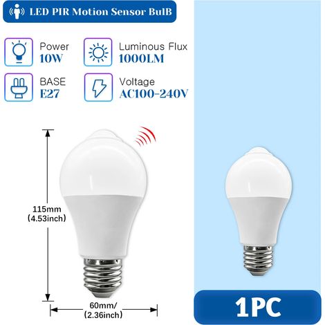 (1 unité, lumière naturelle 4000K) Ampoule LED à détecteur de mouvement PIR, adaptée aux couloirs et aux portes de la maison. (1/5)