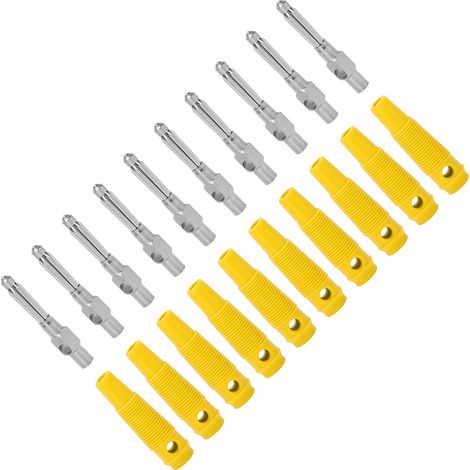 Lot de 10 fiches bananes 7 broches 4 mm en cuivre 1000 V 32 A empilables avec manchon souple, à visser, jaunes (1/5)