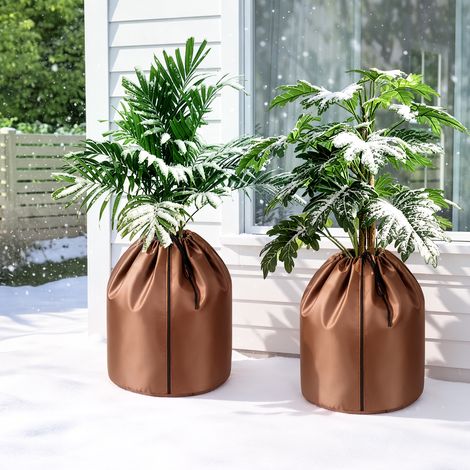 Jiubiaz Set da 2 protezioni invernali per piante 50x45 cm Marrone, antigelo per piante in vaso con cerniera (1/5)