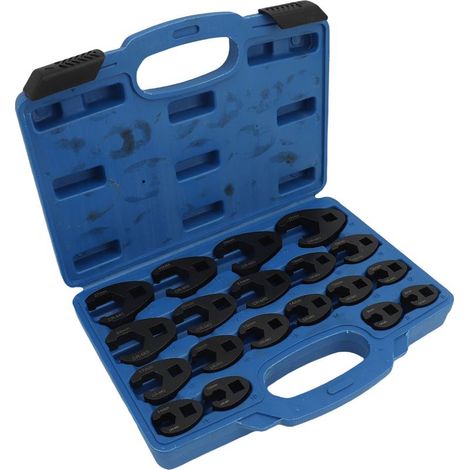 19 PCS Crowfoot Ensemble de Clés, Ensemble de Clé à Fourche à Emmancher 1/2" 3/8", Entraînement Extérieur Carré Clé, 8-32mm Drive Métrique Coffret de Douilles à Tuyauter, Clé à Écrou Évasé (1/2)