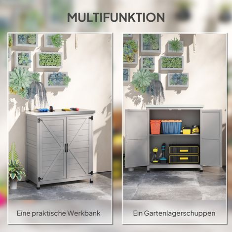 Armoire de jardin avec plan de travail, rangement d'outils en bois massif et acier, 79 x 43 x 92 cm, gris (1/5)