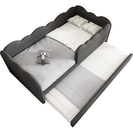 Lit Daybed 90x190cm, Canapé Lit Tiroir 90x190cm, Sommier pour Enfant en Lin Gris, sans Matelas (1/5)