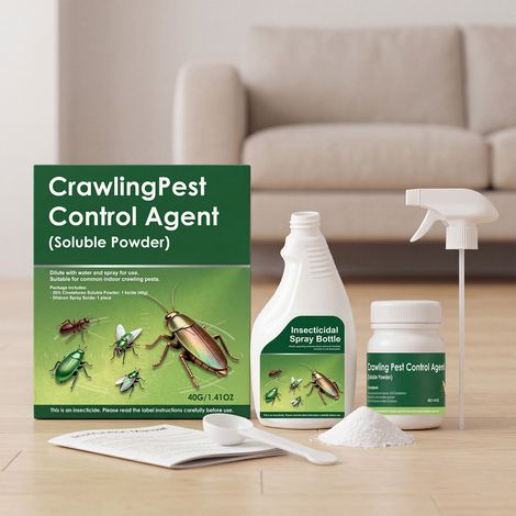Crawling Pest Control Agent for Indoor Kitchens, Cockroaches, Ants, and Woodlice - Gentle Home Insect Repellent - 40g [Spray Bottle (Empty) + Powder Bottle + Spoon + Instructions] (1/5)