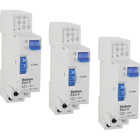 3 Stück, Theben 0080002 ELPA 8 – Treppenlicht-Zeitschalter, elektromechanisch, TLZ, ohne Standby-Verbrauch, 3-Leiter-Anschluss, 4-Leiter-Anschluss, reihenschaltbar, 300 W LED