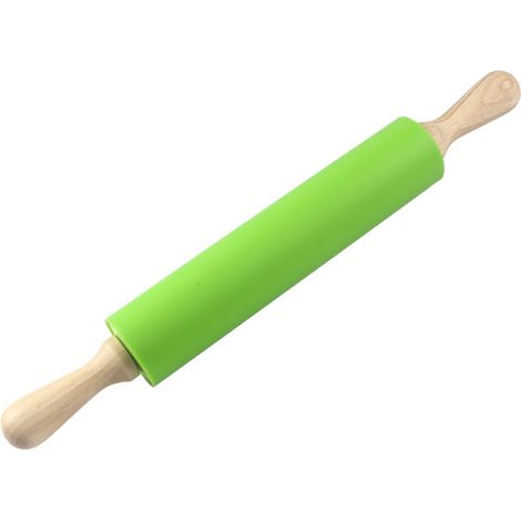Mattarello girevole di grandi dimensioni con manico in legno e silicone, ideale per la cucina. (1/5)