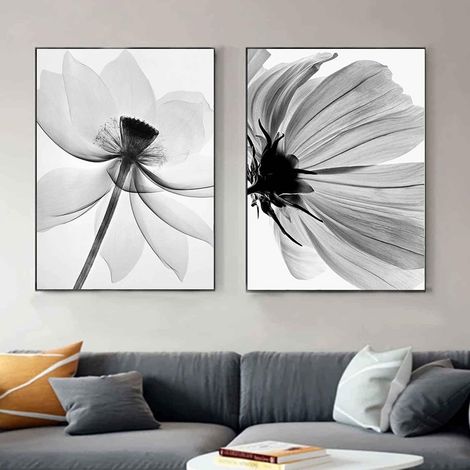 Lot de 2 posters muraux avec images florales en noir et blanc, images modernes pour chambre à coucher, poster vintage en toile, tableau mural pour salon, sans cadre (30x40 cm) (1/5)