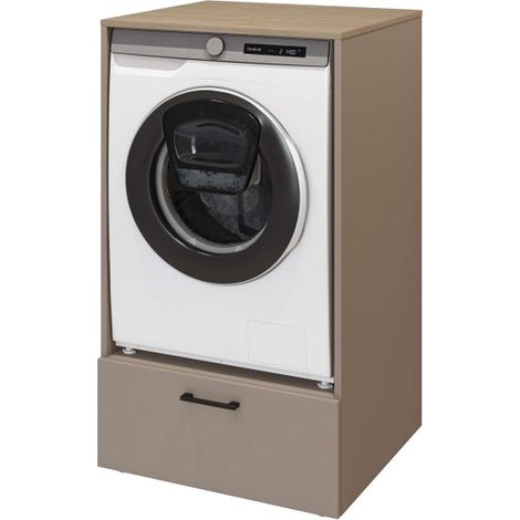 ELISEO - Meuble buanderie 1 niche 1 tiroir 67cm panneaux mélaminés marron