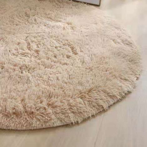 Tapis rond soyeux, style nordique, chambre, salon, tapis de table basse, salle de sport, panier suspendu de yoga, tapis de chaise d'ordinateur, beige à poils longs (1/5)