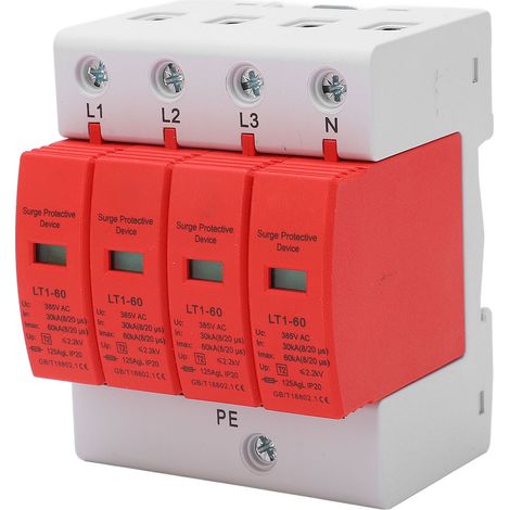 Dispositif de protection contre les surtensions 4P, boîtier ignifugé, installation facile, parafoudre AC385V 30 kA à 60 kA (1/5)