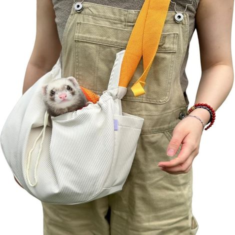 Sac à dos beige portable d'extérieur pour petits animaux de compagnie, avec bandoulière réglable, idéal pour les furets, les lapins, les chiots, les chatons et autres petits animaux. (1/5)