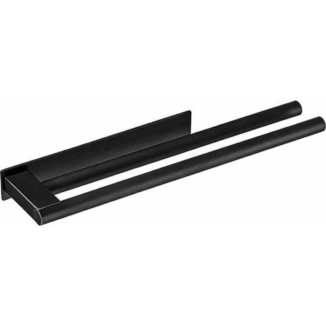 Porte-Serviettes sans Perçage en Acier Inoxydable Double Porte-Serviettes Auto-Adhésif à Deux Bras Invité Porte-Serviettes Mural pour Salle de Bain Cuisine Noir