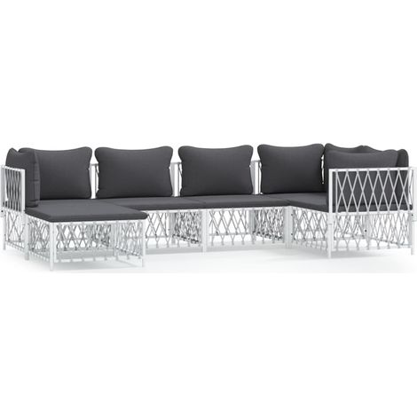 Maison Exclusive - Set Salotto da Giardino 6 pz con Cuscini in Acciaio Bianco (1/5)