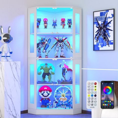 Eckvitrine 165cm mit LED Beleuchtung, 4 Regalböden, Weiß (1/5)