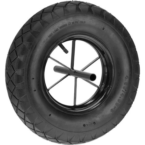 Roue de brouette 4.80 4.00-8, pneumatique, Charge maximale : 120 kg, axe Fixe, Pneu Rechange, Noire (1/5)