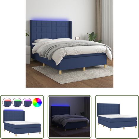 vidaXL LED-Streifen -  Boxspringbett mit Matratze & LED Blau 140x200 cm Stoff (1/5)