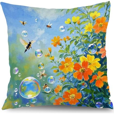 Housse de coussin feuilles imprimées, décoration canapé-lit maison,50×50cm (1/5)