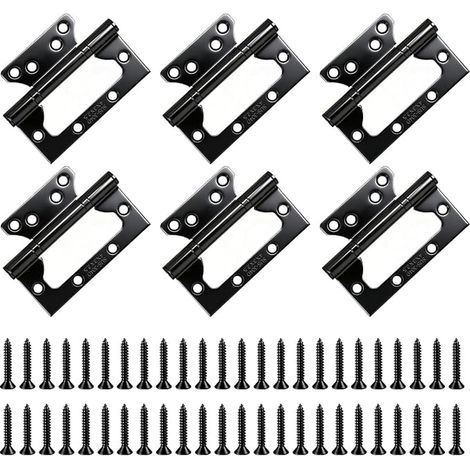 charnières de porte en acier inoxydable de 10,2 cm, charnières à roulement à billes pour portails en bois, placard, fenêtres, extérieur et intérieur, avec vis (noir) (1/5)