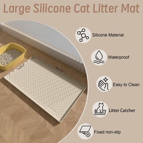 Tapis de Litière pour Chat en Silicone Imperméable Tapis de Sol Antidérapant pour Bac à Litière Chiens et Chats Facile à Nettoyer