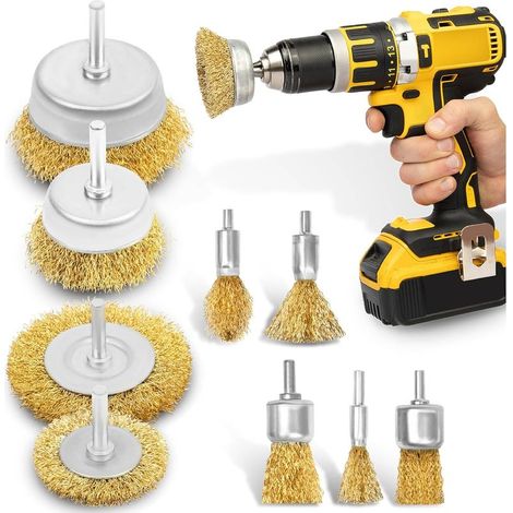 Brosse métallique pour perceuse - Ensemble de 9 brosses pour perceuse pour le nettoyage, l'élimination de la rouille, le polissage et le décapage de la peinture (1/5)