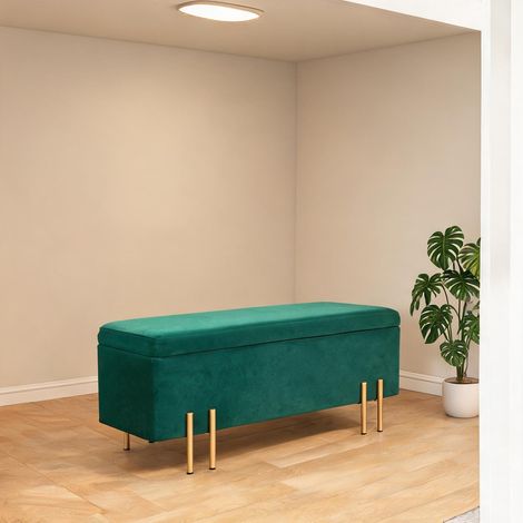 Pouf coloris vert en velours bois 100 x 40 x 42 cm (1/5)