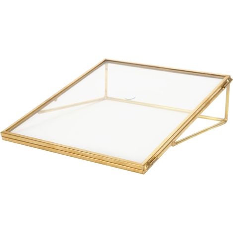 Pflanzenrahmen mit Ständer – Schlichter, geometrischer Präsentationsrahmen aus Glas und vergoldetem Kupfer – 14 x 16 x 4,7 cm (1/5)