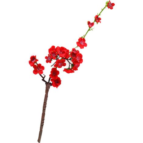 (5 Stück pro Packung) (Rot, Gesamthöhe der Zweige ca. 56 cm, Stielhöhe ca. 20 cm, Draht enthalten) Kleine künstliche Pflaumenblüte mit einem Zweig, Winterpflaumenblüte, künstliche Blume für Hochzeiten (1/5)