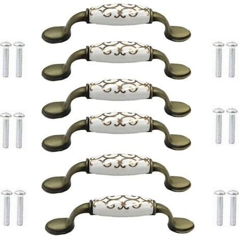ZVD (6 pièces) boutons de porte en céramique en alliage de bronze pour armoire, armoire, garde-robe, poignée en bronze de style chinois (1/4)