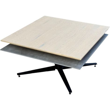 Table basse carrée avec plateau supérieur pivotant en céramique finition chêne et gris ardoise - FUSION (1/4)