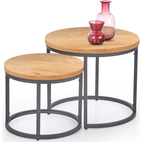 Ensemble de deux tables gigognes design avec plateaux aspect chêne doré Sweety (1/4)