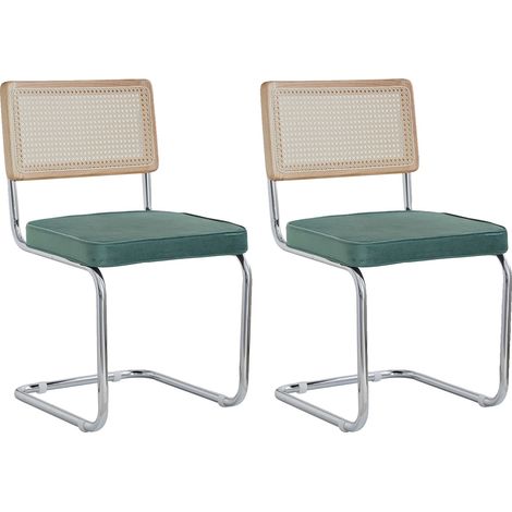 Chaises de salle à manger rétro, matériau en rattan plastique, design de dossier, Vert-2pcs (1/2)