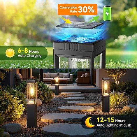 Lampe Solaire Extérieur, Borne Solaire Exterieur Jardin Décoration Carrées Lumière Blanc Chaud Clair, Potelet Éclairage Extérieur Solaire de Chemin Pour Balcon, Terrasse (1/3)