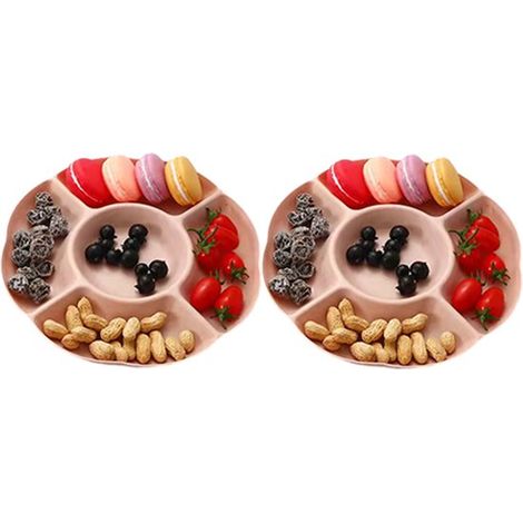 2 platos para aperitivos, cuenco para aperitivos, 5 compartimentos, reutilizable, para frutos secos, dulces, fruta deshidratada, rosa (1/5)
