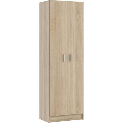 Armoire à 2 portes et 5 étagères réglables – Panneau mélaminé 15mm – Dimensions 59x37x180 cm – Couleur chêne canadien – Fores Habitat S.L.U.