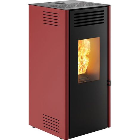 Stufa a pellet ad aria calda ventilata elica 8,5 kw rivestimento rosso (1/2)