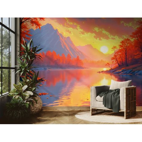 Papier peint Paysage – lac automnal au coucher du soleil - 150 x 250 cm (1/2)
