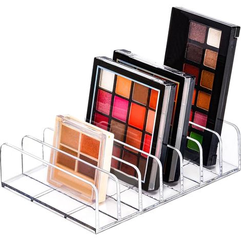 1 - Organisateur de Maquillage - Range Palette - 7 Compartiments pour Cosmétiques et Ombres à Paupières - Pour Salle de Bain et Vanité - Transparent - 17x12,5x4cm (1/4)