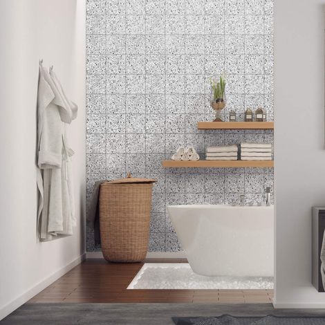 Stickers adhésifs carrelages terrazzo Sticker Autocollant Carreaux de ciment Mosaïque carrelage mural salle de bain et cuisine Carreaux de ciment adhésif mural azulejos 20 x 20 cm 60 pièces (1/5)