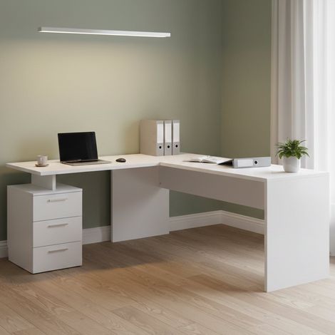Dmora - Schreibtisch Dguarin, Eckschreibtisch mit PC-Halterung, Mehrzweck-Bürotisch, platzsparender Schreibtisch mit mehreren Positionen, 100 % Made in Italy, cm 160x60h75, glänzend weiß (1/5)
