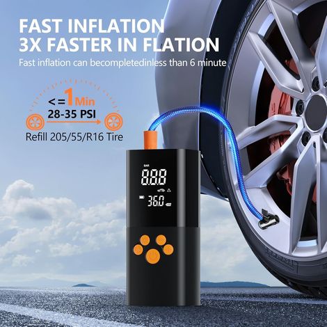 Compressore d'aria portatile, gonfiatore per pneumatici per auto senza fili da 10000 mAh, compressore portatile per auto da 150 PSI con display LCD digitale, pompa dell'aria ricaricabile per auto, bic (1/4)