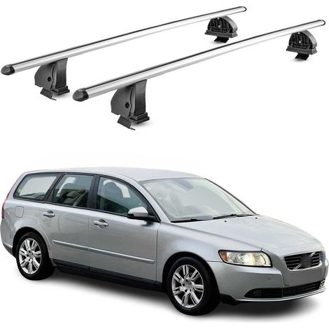 OMAC Aluminium Dachträger Querträger für Volvo V50 2004-2012 – TÜV / DIN 75302:2019 – Abschließbar – T-Nut – Max. 75 kg – 2 Stangen – Silber (1/5)