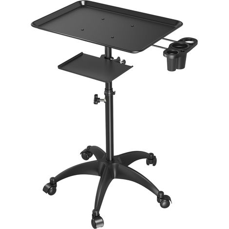 Plateau de salon avec plate-forme de rangement, plateau de tatouage en aluminium avec roulettes, hauteur réglable, plateau de rangement pour équipement de salon et spa, noir (1/5)