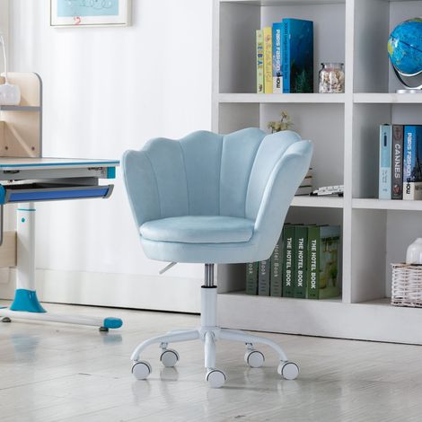 Wahson Kinder Schreibtischstuhl Höhenverstellbar, Samt Drehstuhl Blütenblatt Schminktisch Stuhl, Bequemer Bürostuhl ergonomisch für Kinder Mädchen, Blau