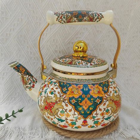 1 Bouilloire,Émail,Motif floral,Poignée froide,2,5 l,Cuisinière induction gaz