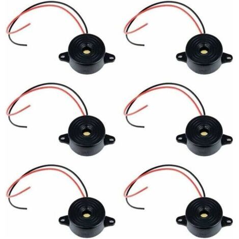 Electronic Buzzer DC 3-24V 85dB Alarme Sonore Électronique Buzzer Système d'Alarme Sirène 12v avec Câble 110mm Son Intermittent Continu pour Circuits Physiques 6 Pcs(Noir) (1/4)