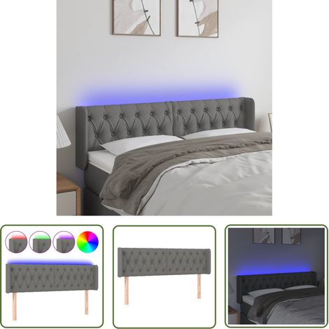 The Living Store Tête de lit à LED Gris foncé 163x16x78/88 cm Tissu - Tête De Lit Led - Têtière Lit - Éclairage Led - Support Dossier - Chaise Lit (1/5)