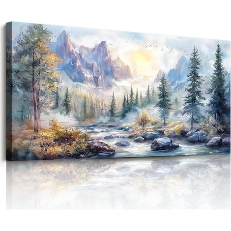 Tableau Decoration Murale Salon, Grand Moderne Tableau Mural Décoratif Maison, Impression sur Toile Arbre Montagne Colorées Paysage Vegetale Naturelles pour Chambre Bureau Salle 59x119 cm (1/5)