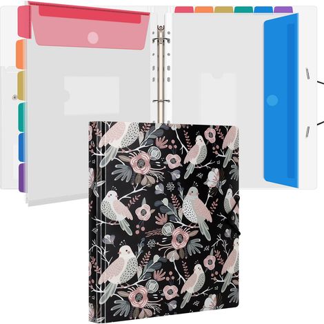 Classeur avec Pochettes Perforées pour Documents Format A4 - Pochette Plastique, Trieur Document Pochette Plastique A4 avec Rabat - Maison/Bureau (Motif oiseaux) (1/5)