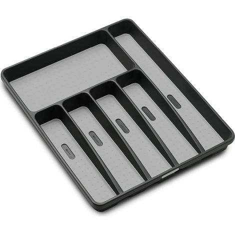 Grand plateau à couverts classique, aspect granit, 6 compartiments, organisateur de tiroir de cuisine, revêtement lisse et pieds en caoutchouc antidérapants, sans BPA (1/5)