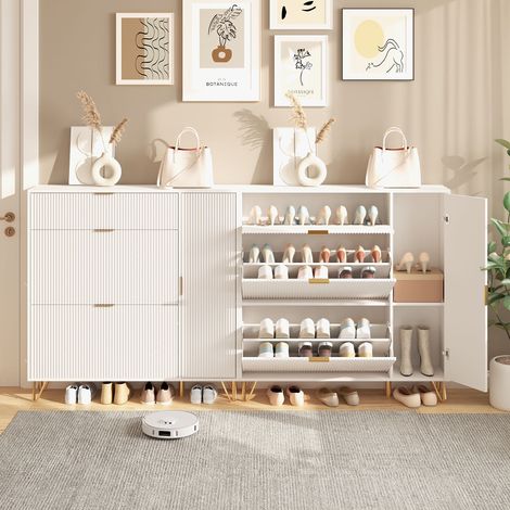 Schuhschrank 110 x 24 x 111,5 cm – moderner Stauraumschrank für Eingangsbereich und Flur aus MDF – Weiß