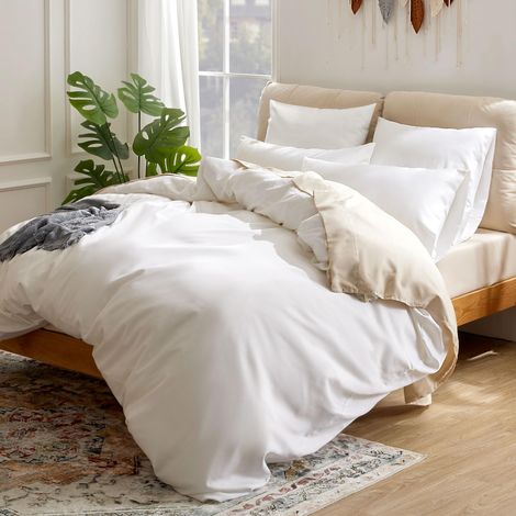 Ensemble de Housse de Couette en Satin de Coton 400 Fils - 135 x 200 cm, Taies d'oreiller 50 x 80 cm x 1, Blanc (1/5)